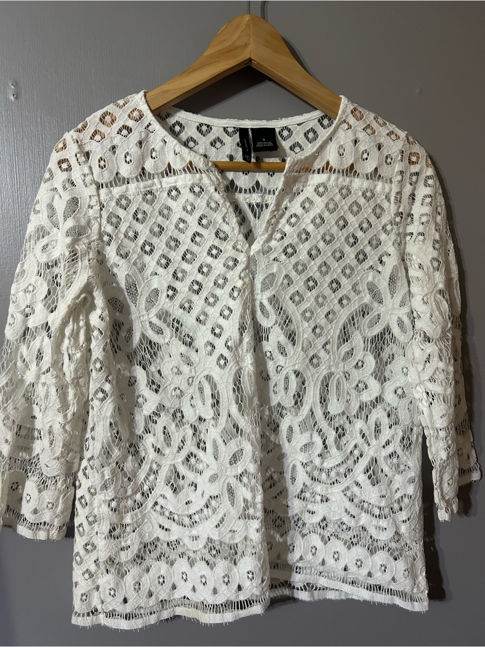New Directions White Lace Crochet Blouse Size S